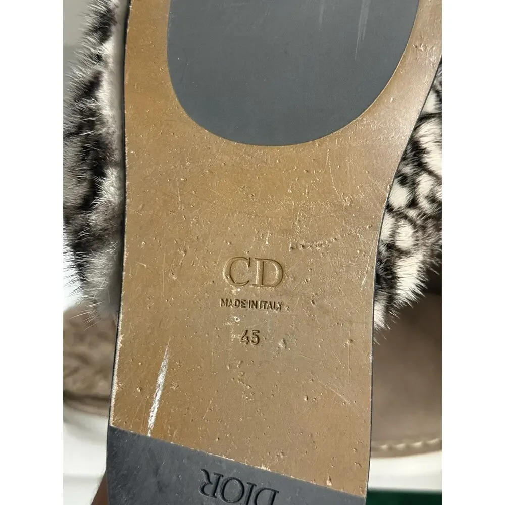 Christian Dior Oblique Mink Fur Dway Mule Slides Men Size 45 US 12 Beige Brown